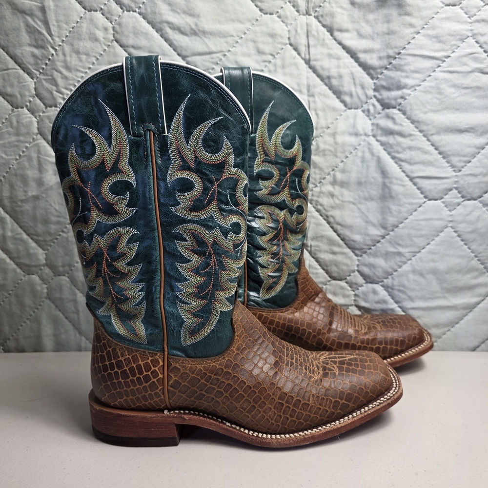 Nocona Womens Green and Brown Leather Pull On Cowgirl Boots Size 8B - Picture 6 of 10